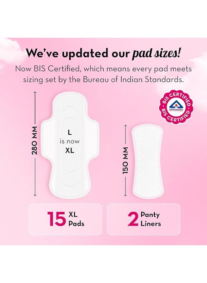 Plush Ultra-Thin Extra Large Sanitary Napkins for Women, 15 Pcs | For Light-Medium Flow | 2 Panty Liners | 100% Rash-Free | Pure U.S. Cotton XL Sanitary Pads | No Fragrance | No Toxic-Chemicals - Image 2