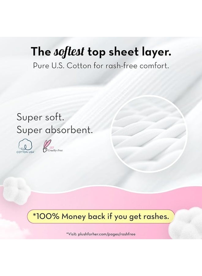 Plush Ultra-Thin Extra Large Sanitary Napkins for Women, 15 Pcs | For Light-Medium Flow | 2 Panty Liners | 100% Rash-Free | Pure U.S. Cotton XL Sanitary Pads | No Fragrance | No Toxic-Chemicals - Image 4