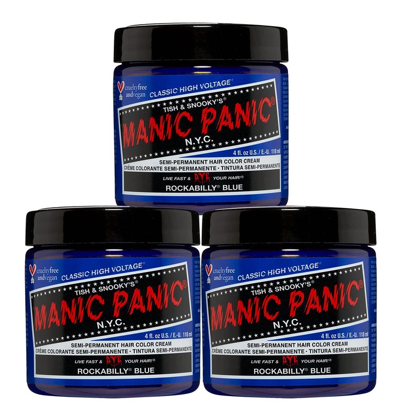 MANIC PANIC Classic Rockabilly Blue Semi Permanent Hair Color  True Neutral Blue Hair Dye for Women  Men That Lasts 46 Weeks  Vegan Ammonia  CrueltyFree  Create  Mix Custom Shades 4oz  3pk