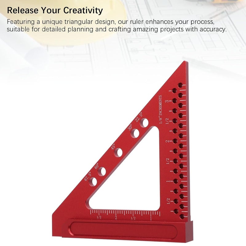 مربع نجارة من سبائك الألومنيوم مسطرة نجارة أداة قياس احترافية للورشة - Image 3