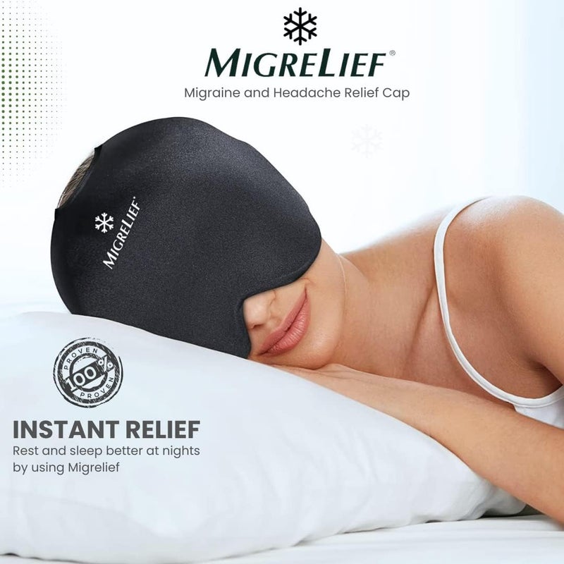MigreLief قبعة ميجرليف لتخفيف الصداع النصفي - قبعة ثلجية للصداع النصفي والصداع مع تغطية 360 درجة للرأس والعينين - قبعة علاج باردة للصداع وقناع للصداع النصفي لتخفيف الألم الطبيعي - مقاس واحد أسود - Image 4