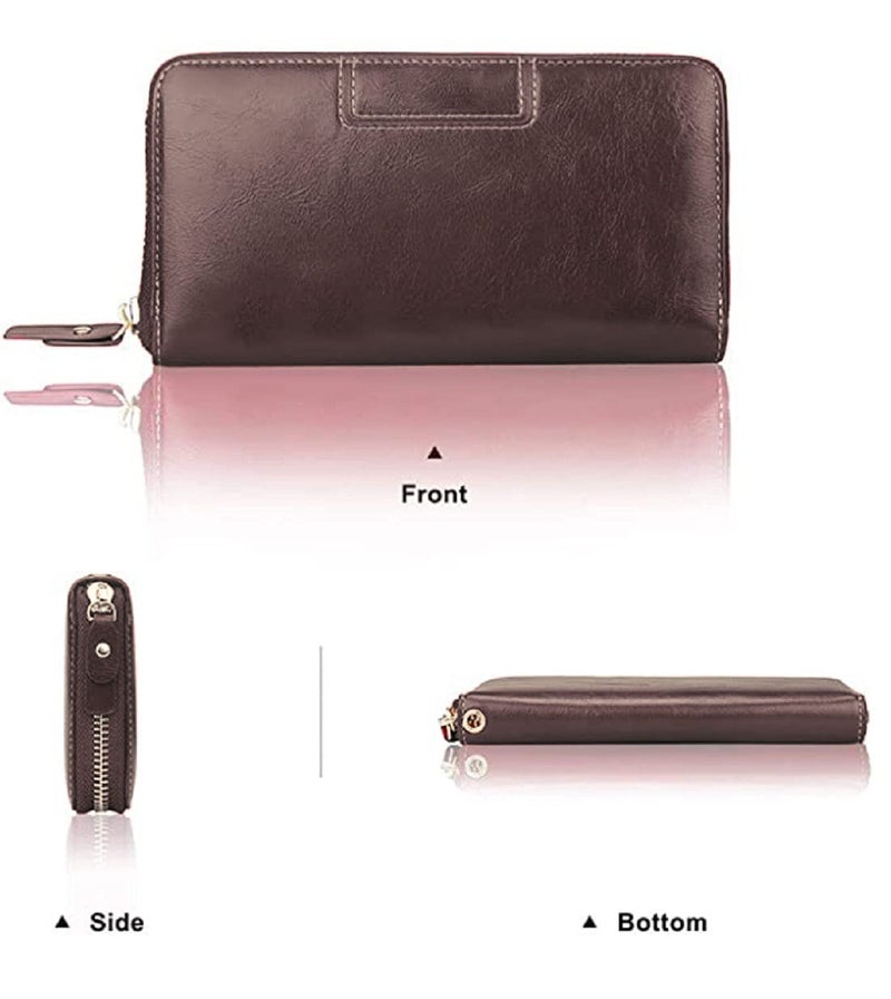 CONTACTS Wristlet Wallets for Women with RFID Protection | Ladies Leather Clutch/Wallet | Large Capacity Zipper Purse/Card Holder Organizer for Women (Brown) - Image 2