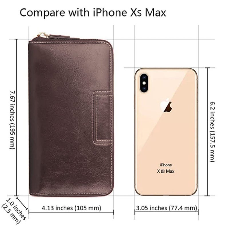 CONTACTS Wristlet Wallets for Women with RFID Protection | Ladies Leather Clutch/Wallet | Large Capacity Zipper Purse/Card Holder Organizer for Women (Brown) - Image 4