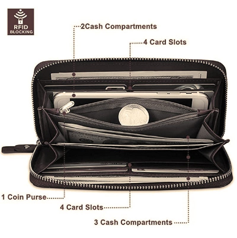CONTACTS Wristlet Wallets for Women with RFID Protection | Ladies Leather Clutch/Wallet | Large Capacity Zipper Purse/Card Holder Organizer for Women (Brown) - Image 5