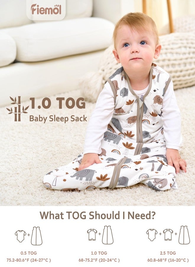 FIEMOL Rayon Made from Bamboo Baby Sleep Sack 6-12 Months, 1.0 Tog Baby Wearable Blanket, Soft Sleeping Bag for Newborn Infant Babies with 2-Way Zipper 2 Pack (Medium) Grey Elephant - Image 5