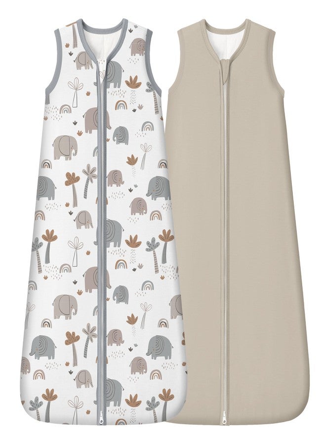 FIEMOL Rayon Made from Bamboo Baby Sleep Sack 6-12 Months, 1.0 Tog Baby Wearable Blanket, Soft Sleeping Bag for Newborn Infant Babies with 2-Way Zipper 2 Pack (Medium) Grey Elephant - Image 1