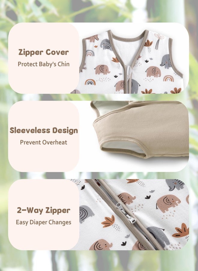 FIEMOL Rayon Made from Bamboo Baby Sleep Sack 6-12 Months, 1.0 Tog Baby Wearable Blanket, Soft Sleeping Bag for Newborn Infant Babies with 2-Way Zipper 2 Pack (Medium) Grey Elephant - Image 3