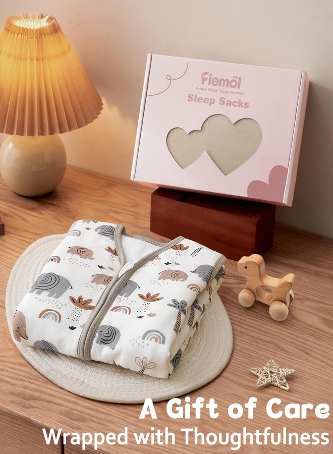 FIEMOL Rayon Made from Bamboo Baby Sleep Sack 6-12 Months, 1.0 Tog Baby Wearable Blanket, Soft Sleeping Bag for Newborn Infant Babies with 2-Way Zipper 2 Pack (Medium) Grey Elephant - Image 2