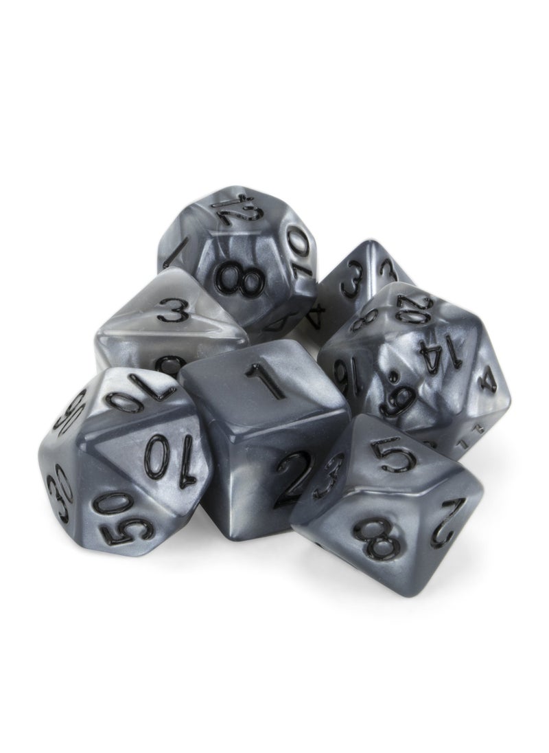 Wiz Dice Wiz Dice Quicksilver Set of 7 Polyhedral Dice, Pearlescent Mercury Silver RPG Dice with Clear Display Box  - Image 2
