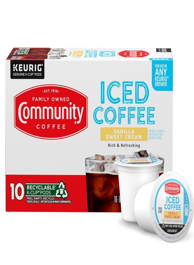 Community Coffee Vanilla Sweet Cream, 10 Keurig Iced Coffee Pods, Dark Roast, Compatible with all K-Cup Brewers, 10 Count (Pack of 1) - Image 1