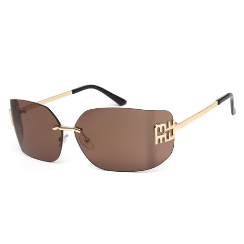 KENBO Futuristic Rimless Y2K Sunglasses for Women Men Fashion Wrap Around Frame Trendy Shield Frameless Design -C2 - Image 1