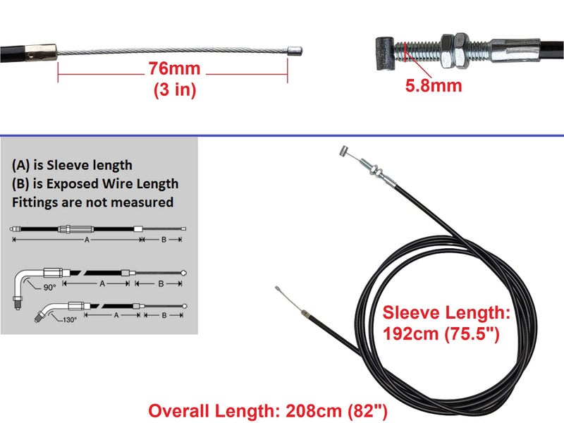 RedCap 75" inch Universal Heavy Duty Straight Throttle Cable for 90cc 110cc 125cc Gas Scooter Go Kart Kandi GKA Black Widow Mini Bike Dirt Bike Dune Buggy Yerf Dog L5C00049FM5020500 - Image 2