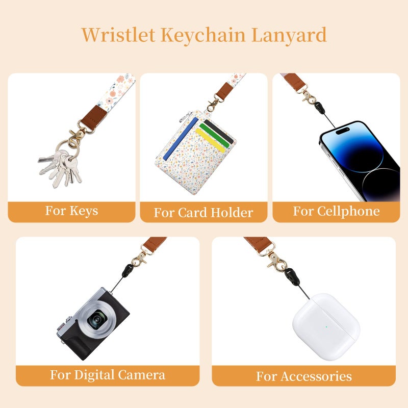Hancynir Florals Slim Wallet Women Credit Card Holder, RFID Blocking Front Pocket Wallet Wristlet Keychain Lanyard, Small Cute Mini Card Case, Thin Travel Zipper Coin PU Leather Ladies Female Gifts - Image 4