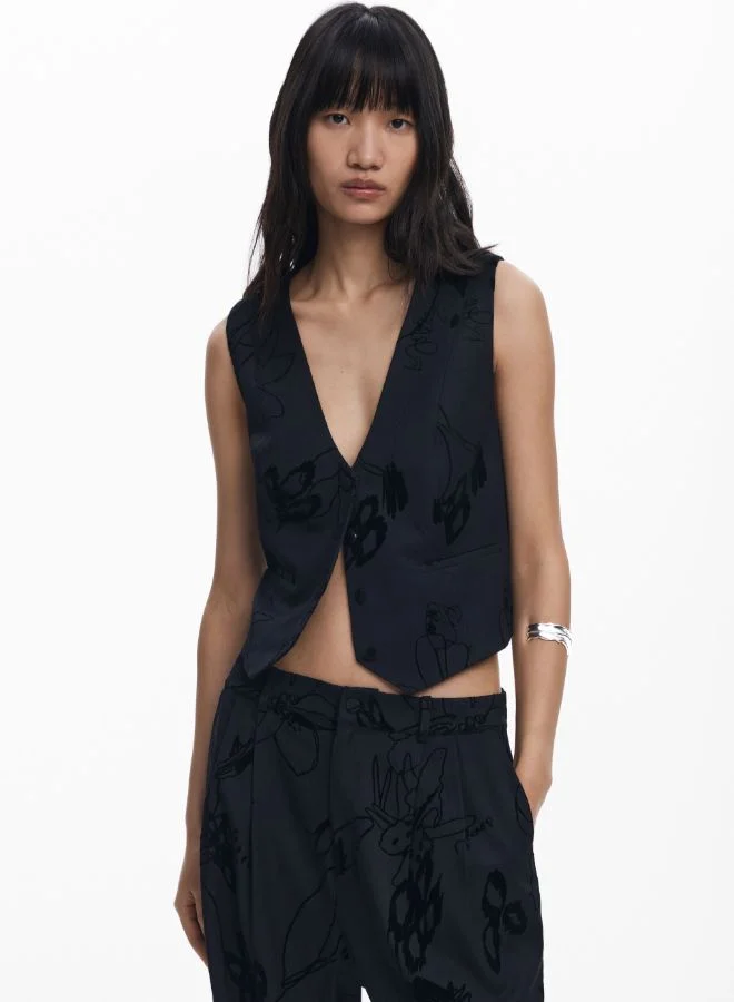 DESIGUAL Black Flocked floral pants for Women | Best Price UAE