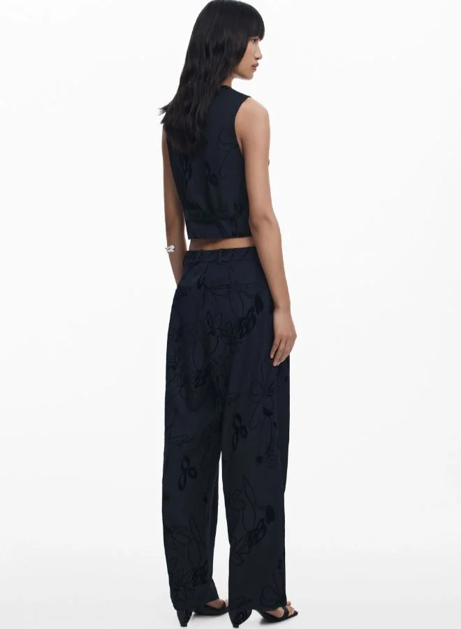 DESIGUAL Black Flocked floral pants for Women | Best Price UAE