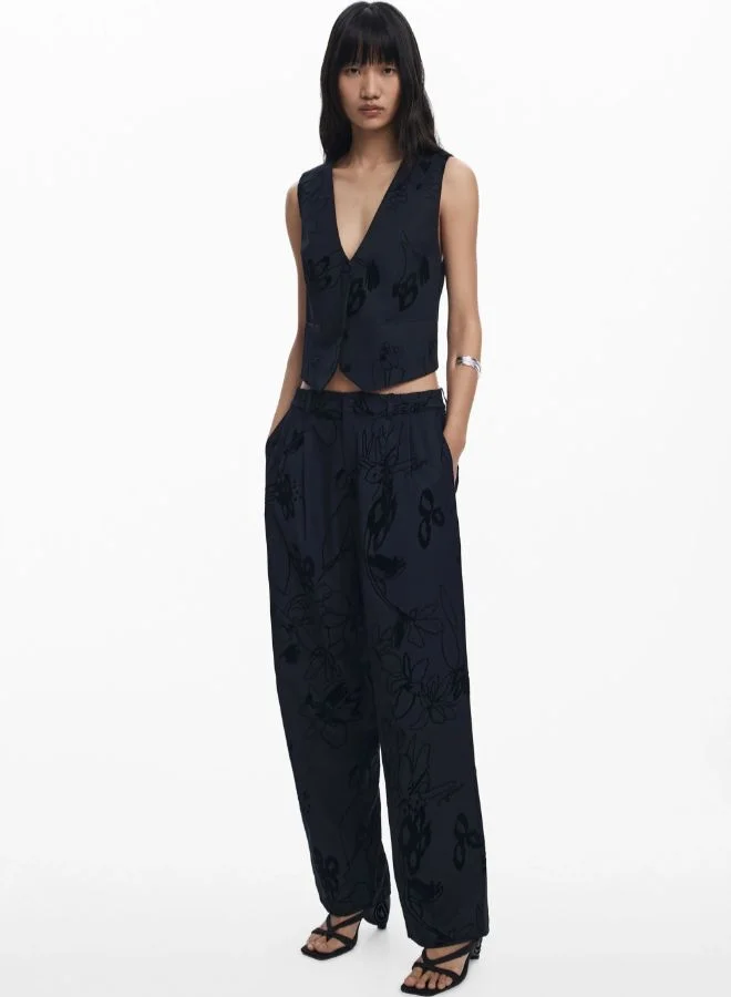 DESIGUAL Black Flocked floral pants for Women | Best Price UAE