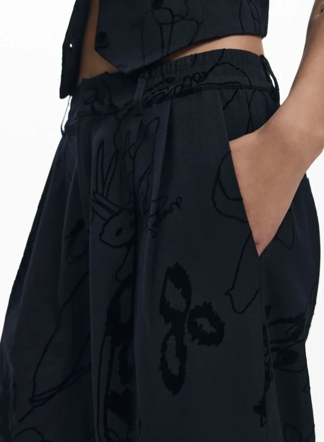 DESIGUAL Black Flocked floral pants for Women | Best Price UAE