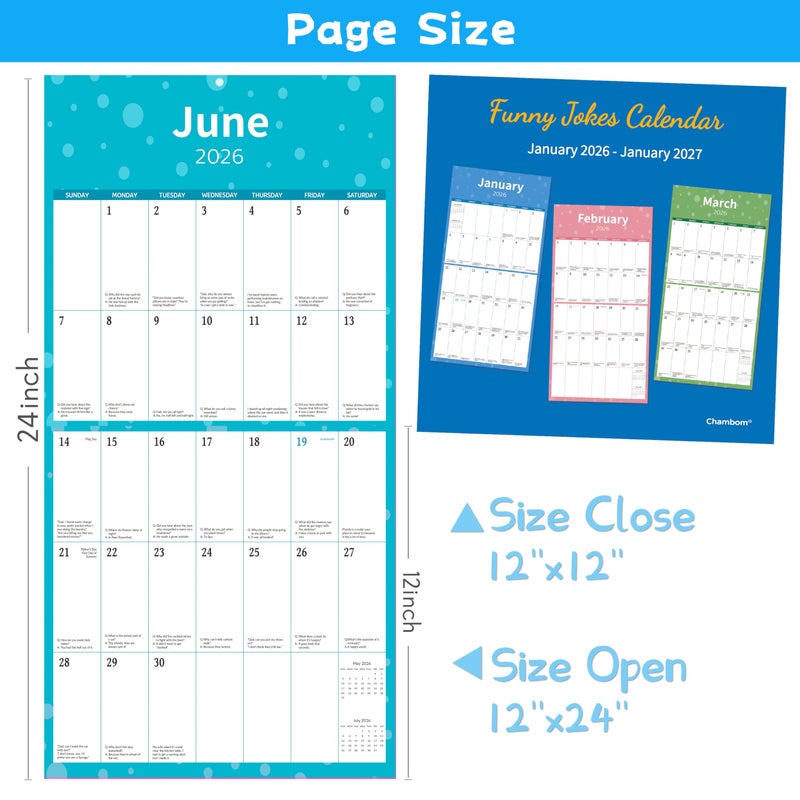 Chambom 2026 Calendar - 13 Month Funny Jokes Calendar JAN 2026 - JAN 2027, Wall Calendars Large Blocks, 2026 Calendars Wall for Office School Home, White Elephant Gag Gift for Him or Her, 12" x 24"(open) Funny Gifts - Image 4