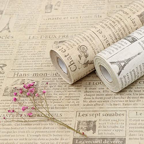 TANONE Vintage Wallpaper 17.7" x 236" Self Adhesive Newspaper Wallpaper Stick and Peel for Drawer French Retro Decorative Furniture - Image 1