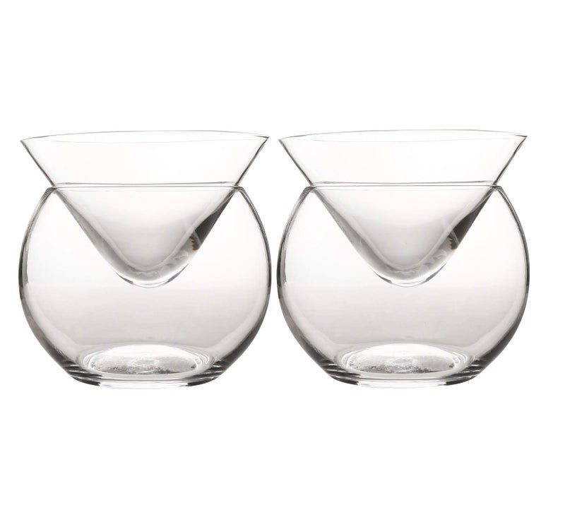 DUEBEL Glass Caviar Chiller Server Set of 2  Universal Martini Wine Liquor Shrimp Cocktail Chiller Cups Set of 2