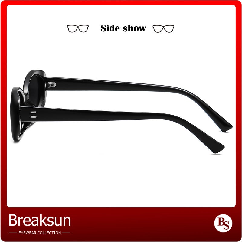 Breaksun نظارات شمسية بيكسون ريترو بيضاوية للنساء والرجال موضة نظارات بيضاوية صغيرة ظلال عتيقة من التسعينات (أسود/رمادي + نمط الفهد/G15) - Image 5