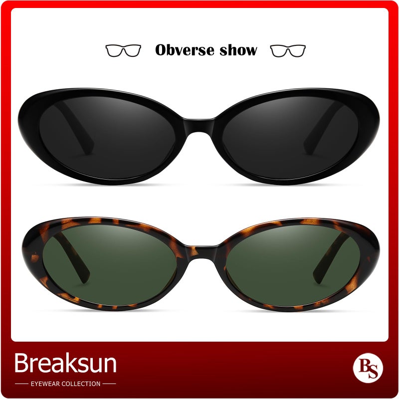 Breaksun نظارات شمسية بيكسون ريترو بيضاوية للنساء والرجال موضة نظارات بيضاوية صغيرة ظلال عتيقة من التسعينات (أسود/رمادي + نمط الفهد/G15) - Image 4