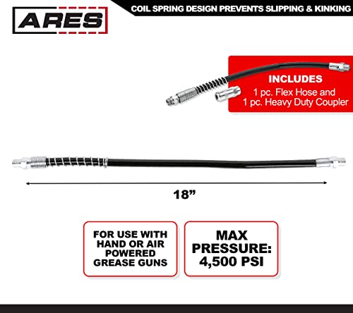 ARES 5403218inch Grease Gun Flex Hose Working Pressure Rating of 4500 PSI Coil Spring Provides NonSlip Grip and Prevents Kinking Heavy Duty Coupler Included - Image 3