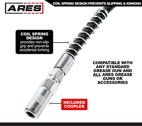 ARES 5403218inch Grease Gun Flex Hose Working Pressure Rating of 4500 PSI Coil Spring Provides NonSlip Grip and Prevents Kinking Heavy Duty Coupler Included - Image 5