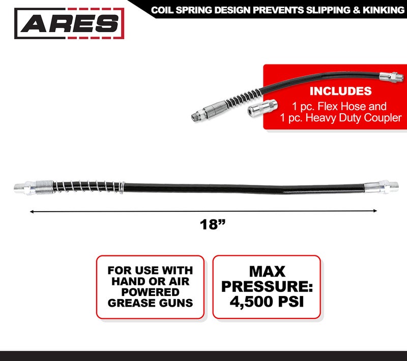 ARES 5403218inch Grease Gun Flex Hose Working Pressure Rating of 4500 PSI Coil Spring Provides NonSlip Grip and Prevents Kinking Heavy Duty Coupler Included - Image 4