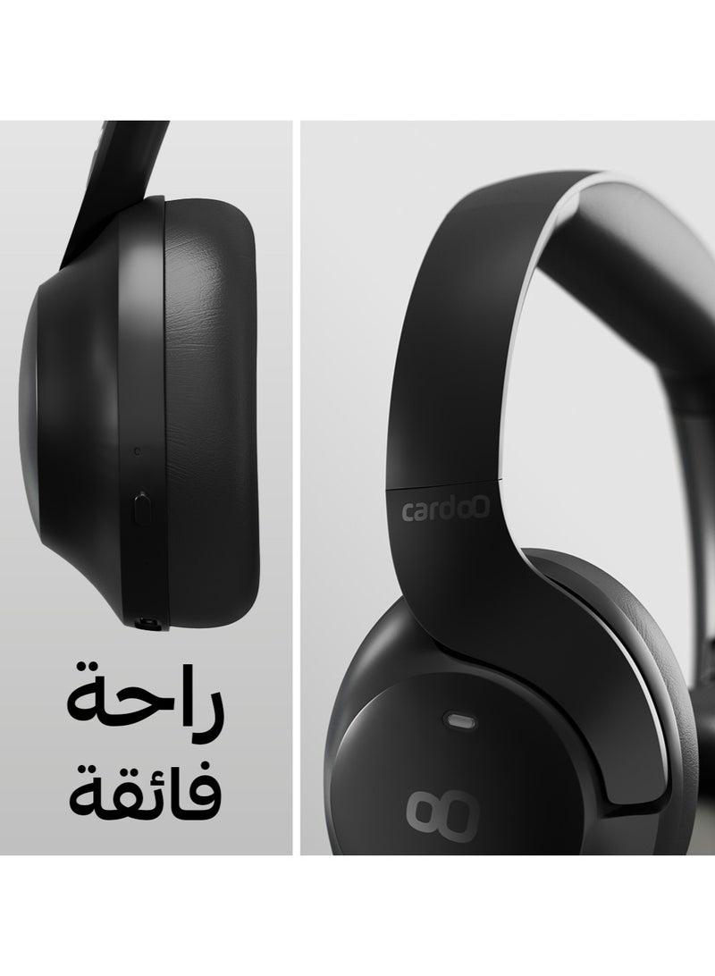 cardoo Headphone – Hybrid ANC Bluetooth Headphones with 3D Sound – 4 Mics – 55H Playtime – Fast Charging – Gaming Mode – Smart App – Foldable & Comfortable – Dual Connection – Bluetooth 5.4 - Black  - Image 4