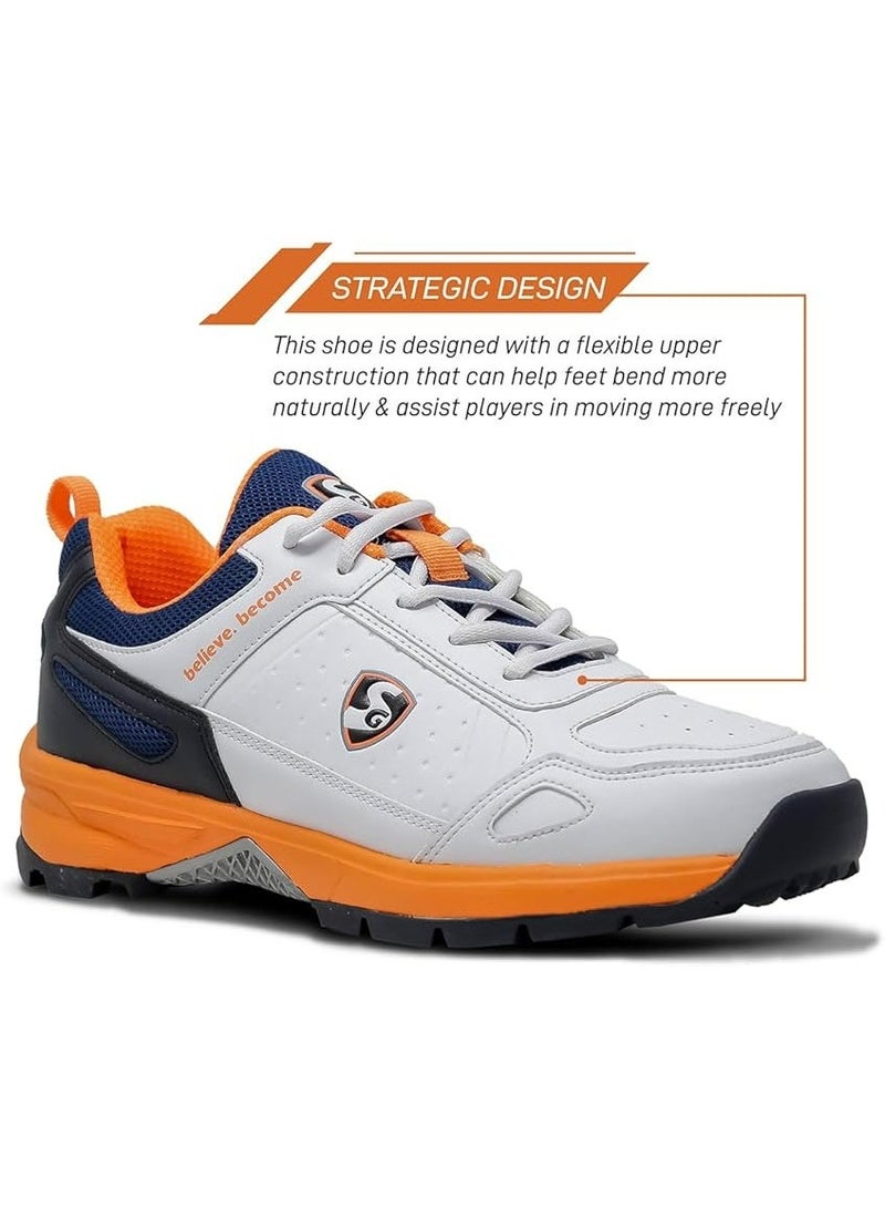 SG CLUB 6.0 Cricket Shoe (Color: White/ Navy/ Orange, Size: UK8/US9/EU42) | For Mens & Boys | Material: PU & Rubber | lightweight | Improved Stability in the Game - Image 2