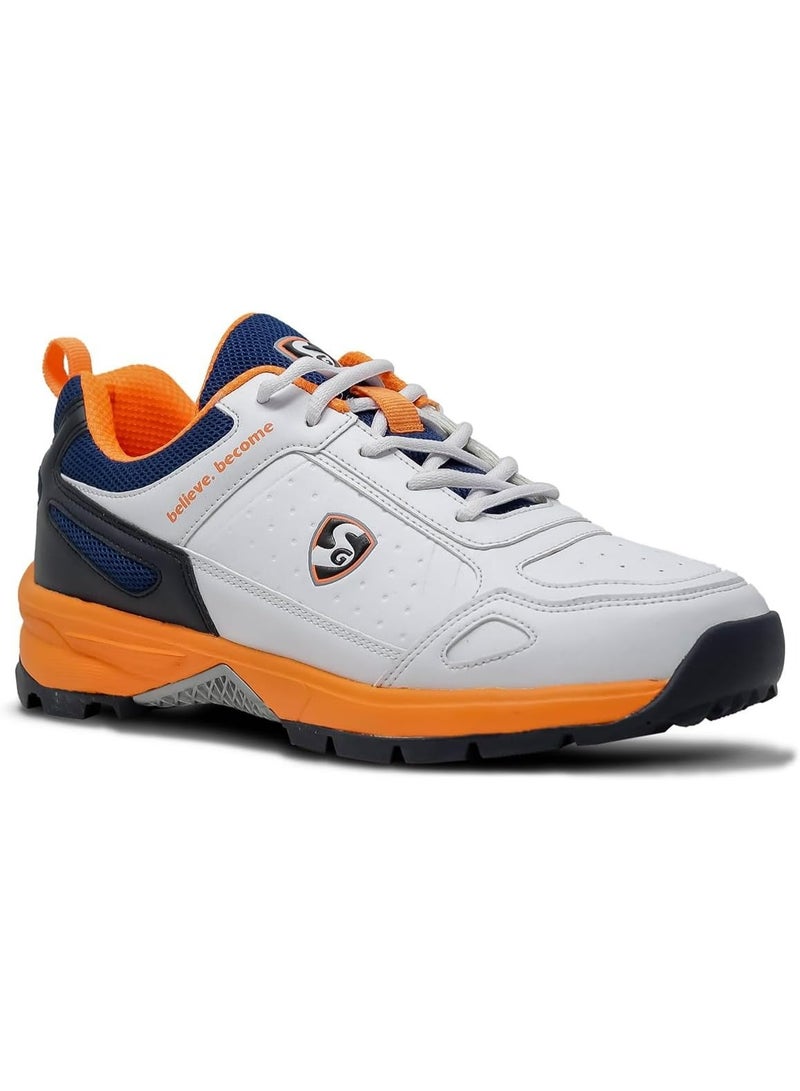 SG CLUB 6.0 Cricket Shoe (Color: White/ Navy/ Orange, Size: UK8/US9/EU42) | For Mens & Boys | Material: PU & Rubber | lightweight | Improved Stability in the Game - Image 1