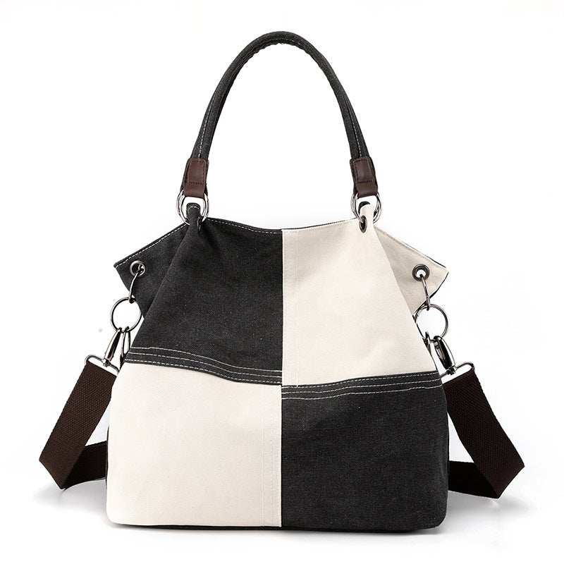 Casual Women'S Canvas Bag, Fashionable And Versatile Hand-Held Crossbody Bag, 2025 Trendyy New Stitching, Contrasting Color Shoulder Bag For Women - Image 1