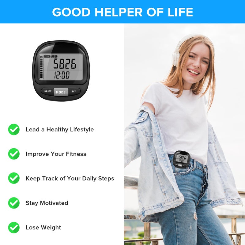 DonDofla 3D Pedometer Step Counter for Walking and Miles, Simple Step Tracker with Large Digital Display and Clip Lanyard, Steps Track Accurately Steps Monitor Watch for Women Men Adults Seniors Dog - Image 4