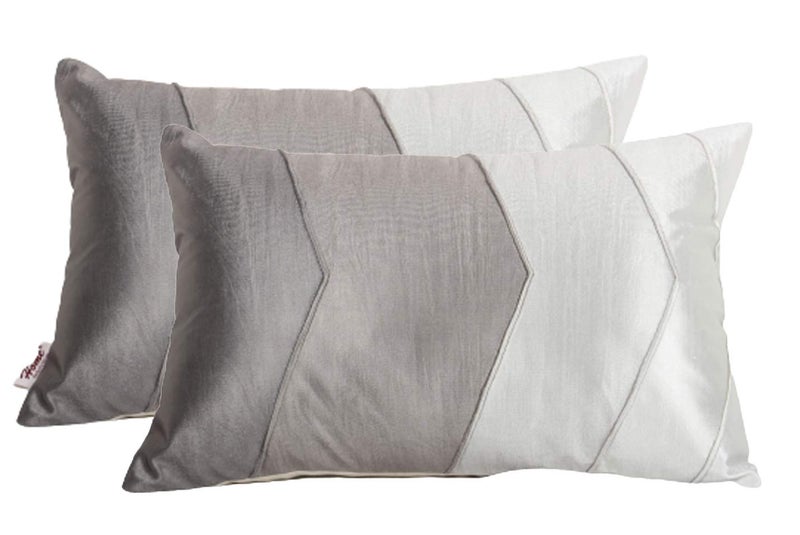 Home- The Best is for You Polyester Rectangular Striped Cushion Cover 12x18 Inch Pack of 2 (Grey) - Image 1