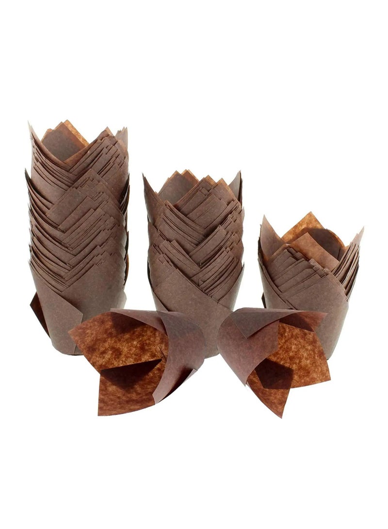 KASTWAVE 200 PCS Tulip Cupcake Liners Baking Paper Cups Holders Parchment Greaseproof Muffin Tin Cases Wrappers for Wedding Birthday Party Baby Shower Standard Size Chocolate Brown - Image 1