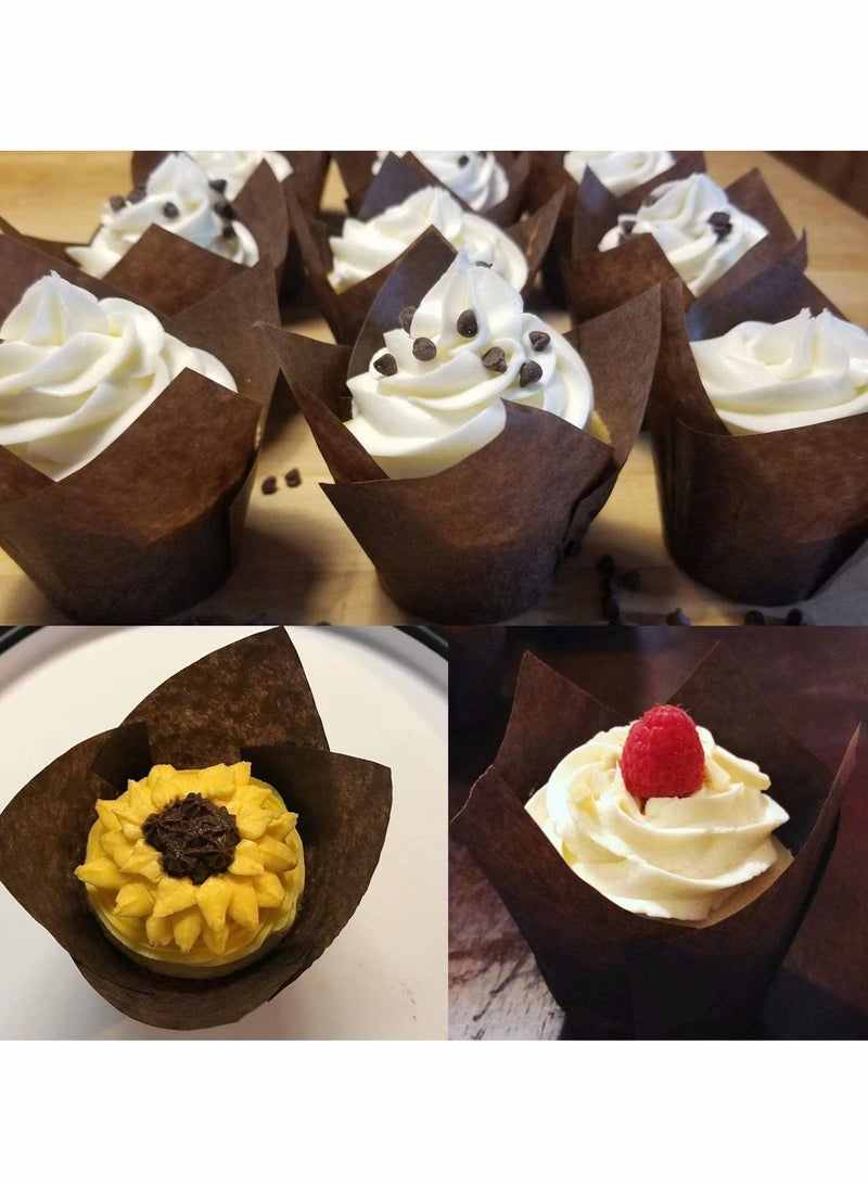 KASTWAVE 200 PCS Tulip Cupcake Liners Baking Paper Cups Holders Parchment Greaseproof Muffin Tin Cases Wrappers for Wedding Birthday Party Baby Shower Standard Size Chocolate Brown - Image 2