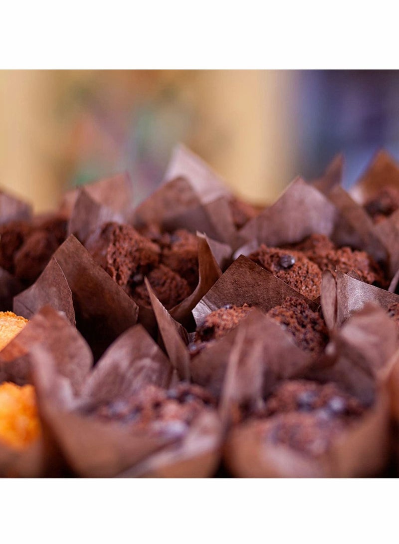 KASTWAVE 200 PCS Tulip Cupcake Liners Baking Paper Cups Holders Parchment Greaseproof Muffin Tin Cases Wrappers for Wedding Birthday Party Baby Shower Standard Size Chocolate Brown - Image 5