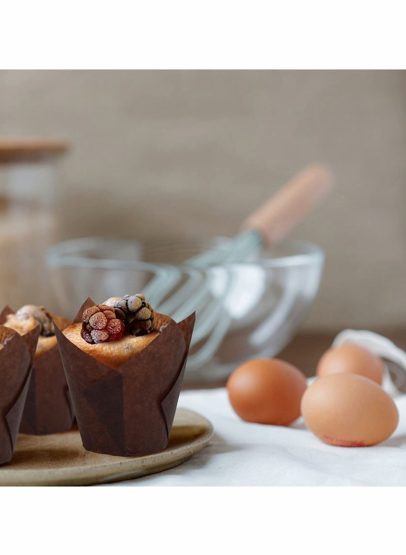 KASTWAVE 200 PCS Tulip Cupcake Liners Baking Paper Cups Holders Parchment Greaseproof Muffin Tin Cases Wrappers for Wedding Birthday Party Baby Shower Standard Size Chocolate Brown - Image 4