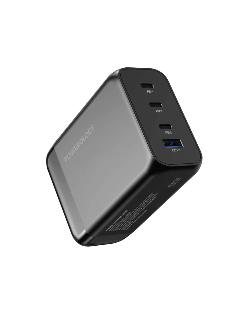Powerology 200W GaN Charging Terminal Simultaneous Fast-Charging for Multiple Devices,  Laptop Charger, QC3.0 Outputs, Built-In Safeguards & Premium Material - Black  - Image 1