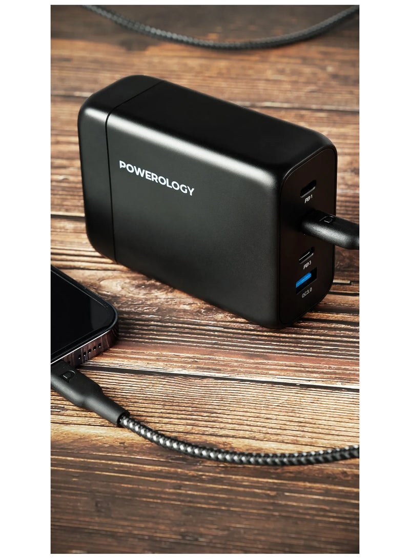 Powerology 200W GaN Charging Terminal Simultaneous Fast-Charging for Multiple Devices,  Laptop Charger, QC3.0 Outputs, Built-In Safeguards & Premium Material - Black  - Image 2