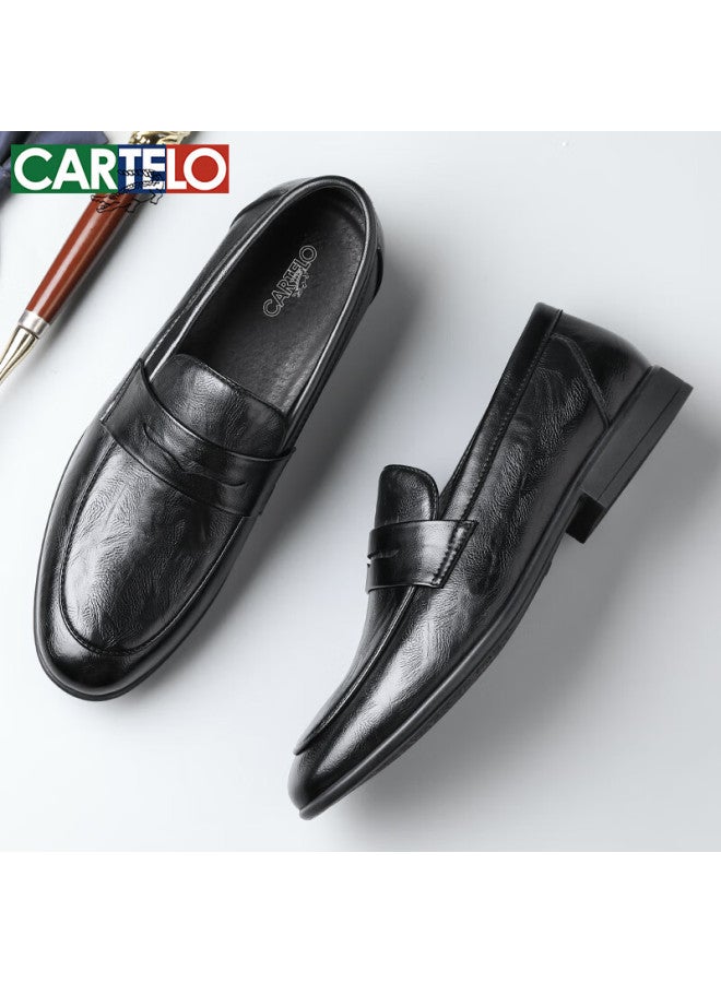 Cartelo British Style Men's Breathable Loafers Summer Business Low-cut Shoes K057 Black Size 44 - Image 2