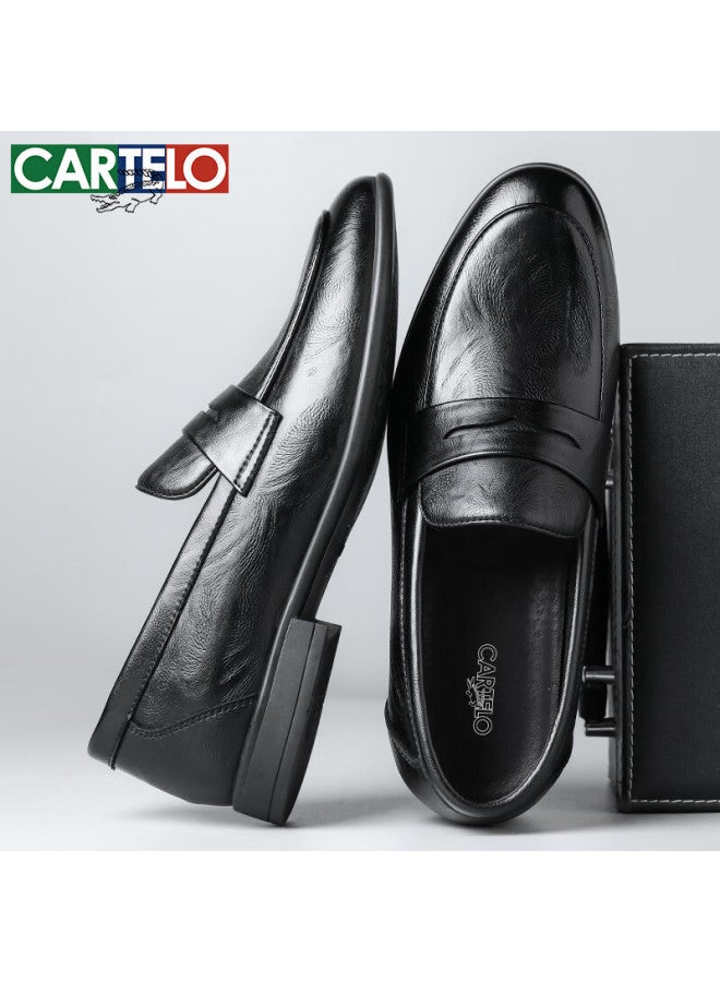Cartelo British Style Men's Breathable Loafers Summer Business Low-cut Shoes K057 Black Size 44 - Image 4