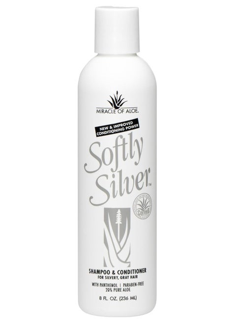Softly Silver Shampoo Improved Conditioning formula for Gray Hair, 2 in 1 Purple Restorative Hair Wash for Mature Hair, Adds Luster, Bounce & Body, with Panthenol and 20% Pure UltraAloe