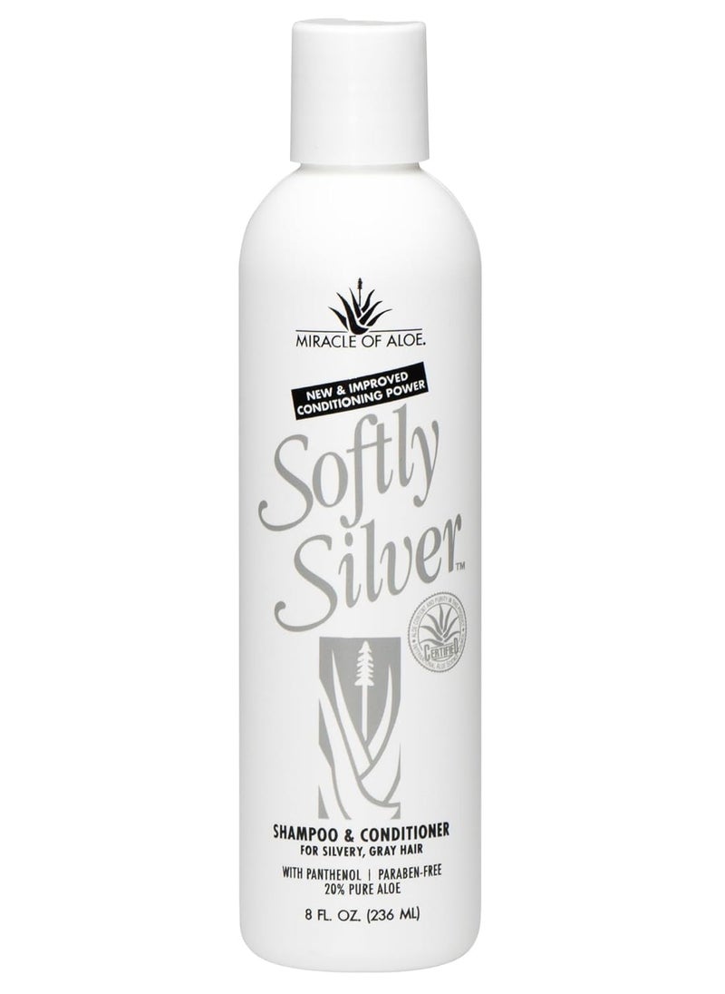 Softly Silver Shampoo Improved Conditioning formula for Gray Hair, 2 in 1 Purple Restorative Hair Wash for Mature Hair, Adds Luster, Bounce & Body, with Panthenol and 20% Pure UltraAloe