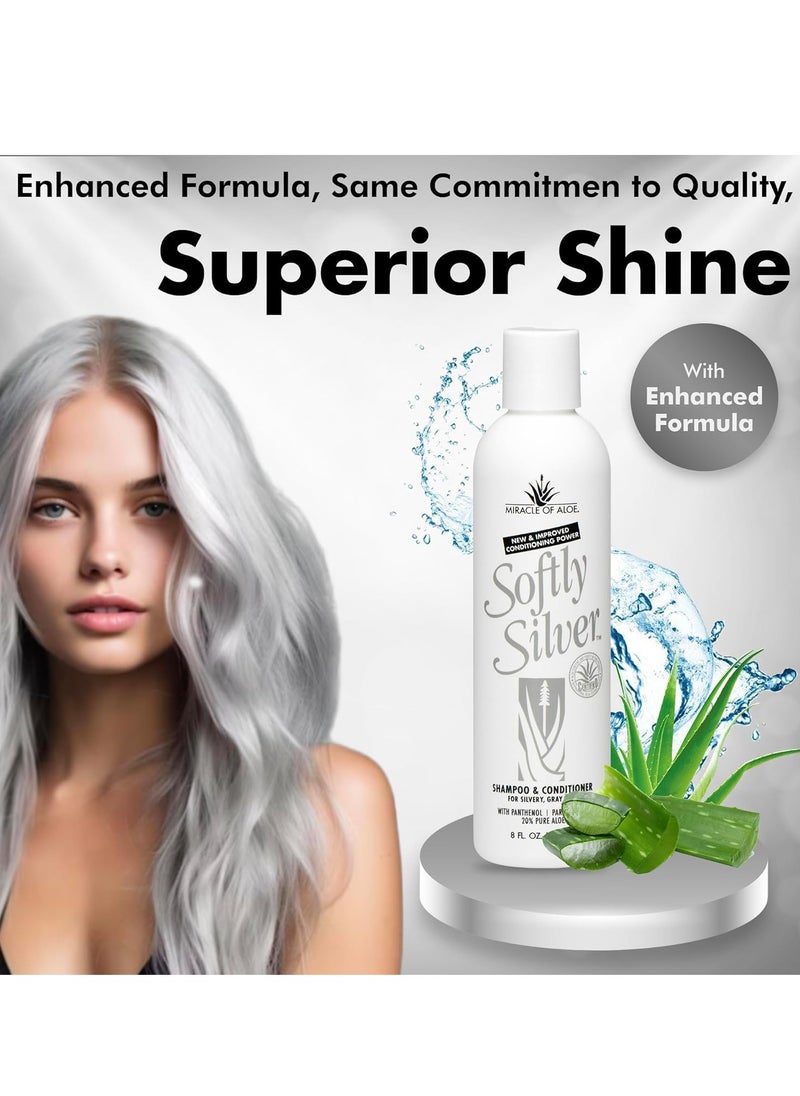 Softly Silver Shampoo Improved Conditioning formula for Gray Hair, 2 in 1 Purple Restorative Hair Wash for Mature Hair, Adds Luster, Bounce & Body, with Panthenol and 20% Pure UltraAloe