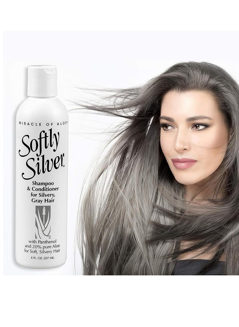 Softly Silver Shampoo Improved Conditioning formula for Gray Hair, 2 in 1 Purple Restorative Hair Wash for Mature Hair, Adds Luster, Bounce & Body, with Panthenol and 20% Pure UltraAloe