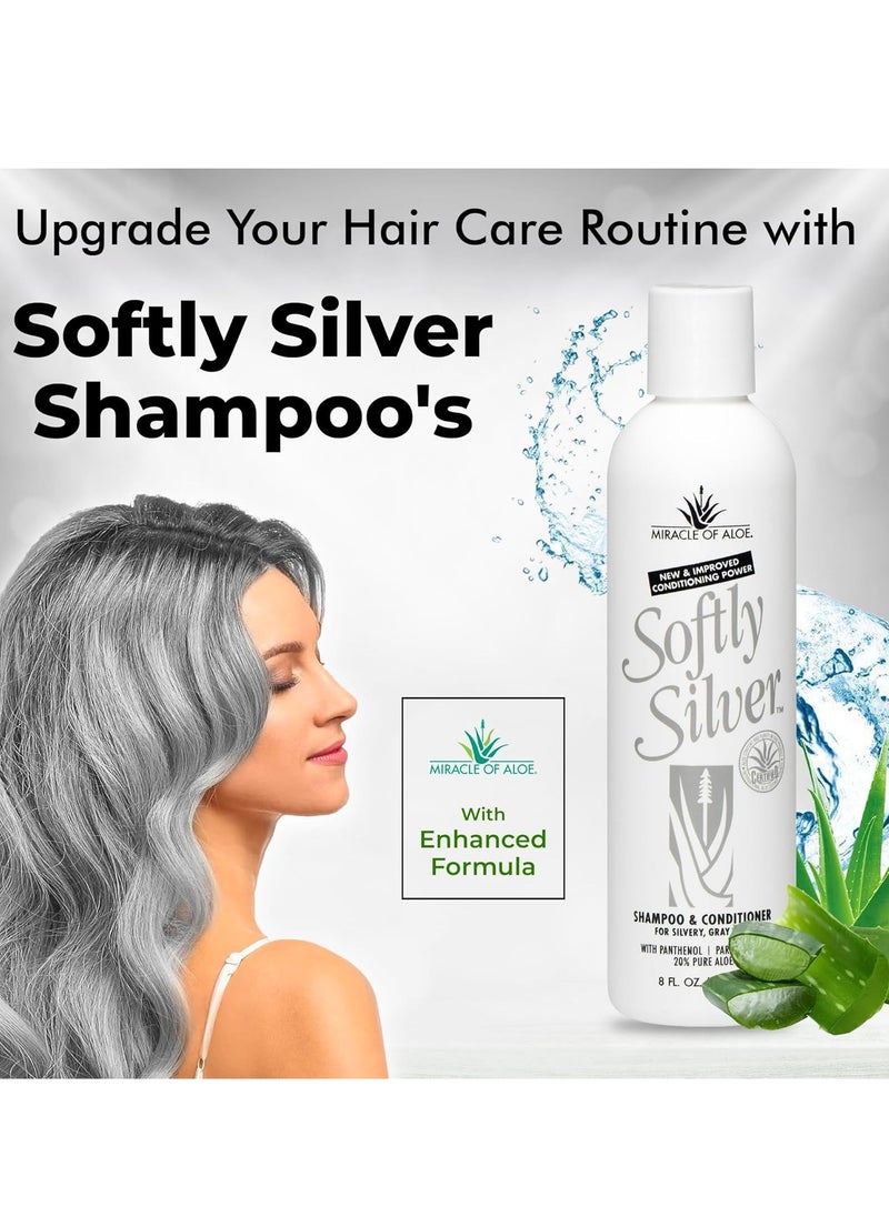 Softly Silver Shampoo Improved Conditioning formula for Gray Hair, 2 in 1 Purple Restorative Hair Wash for Mature Hair, Adds Luster, Bounce & Body, with Panthenol and 20% Pure UltraAloe
