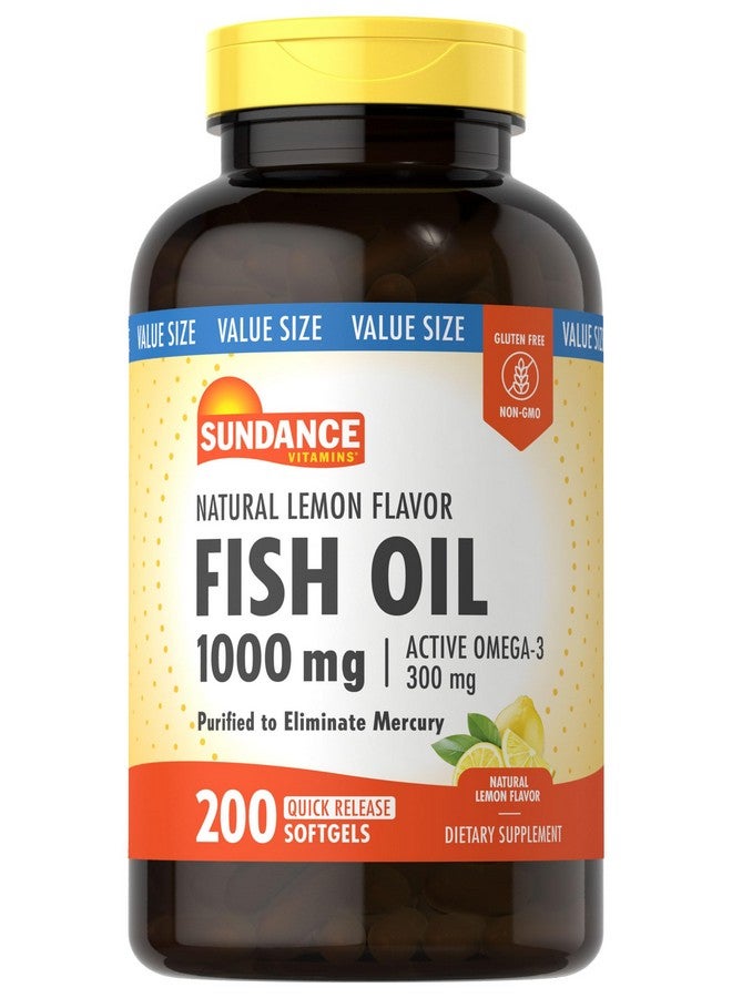 Sundance Fish Oil Softgels 1000mg with Active Omega-3 | 200 Softgels | Natural Lemon Flavor | Non-GMO and Gluten Free Supplement - Image 1