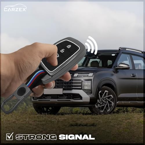 Carzex Metallic Car Key Cover Compatible with 4 Button Smart Key for Hyundai Alcazar, Creta EV, Tucson Metal + Silicone Protective Shell with Keychain (Black) - Image 4